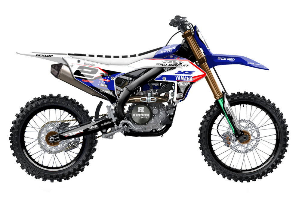 Unser neues Motocross Dekor für die Yamaha YZ 450 F 2023 in den Farben Blau , Schwarz und Weiß.