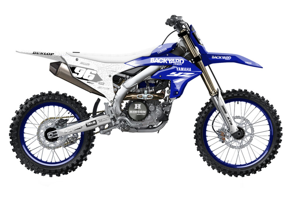 Yamaha YZ450F 2023 Motocross Dekor für 2023 in blau und weiß mit elefanten muster